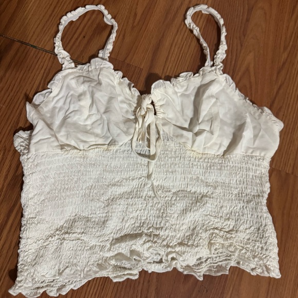 Forever 21 VIntage Y2k Cream Smocked Crop Milkmaid Tank Top Cottagecore Fairy - Picture 1 of 9